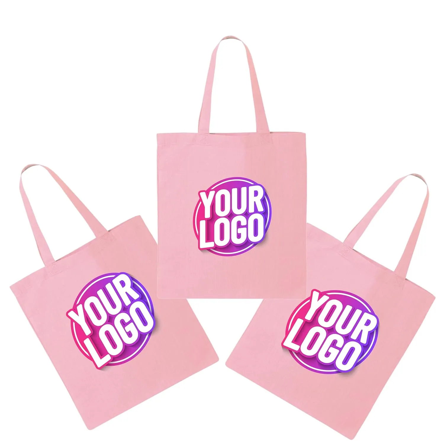 10 | 50 | 100 Pack Custom Tote Bags, Bulk Custom Logo Tote Bag, Personalized Company Logo Bags, Reusable Bags, Custom Bags for Business (Promotional Light Pink, 1 Bag)