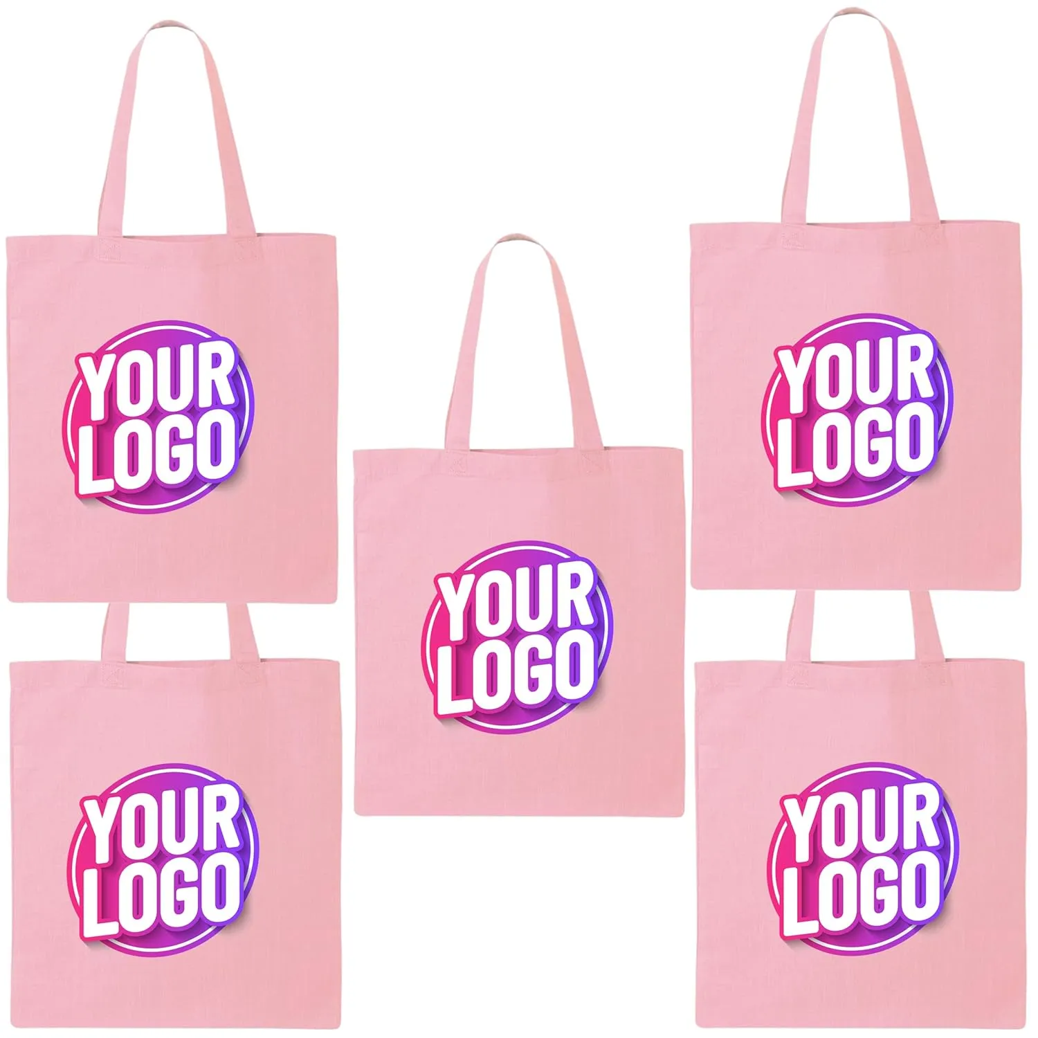 10 | 50 | 100 Pack Custom Tote Bags, Bulk Custom Logo Tote Bag, Personalized Company Logo Bags, Reusable Bags, Custom Bags for Business (Promotional Light Pink, 1 Bag)