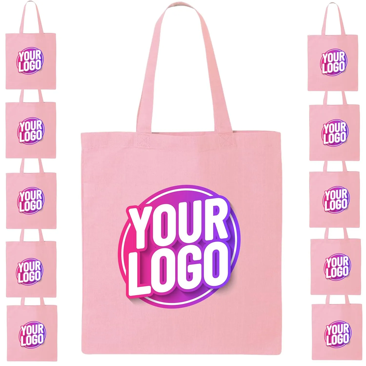 10 | 50 | 100 Pack Custom Tote Bags, Bulk Custom Logo Tote Bag, Personalized Company Logo Bags, Reusable Bags, Custom Bags for Business (Promotional Light Pink, 1 Bag)