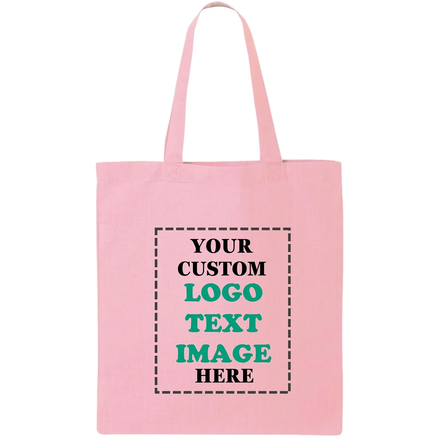 10 | 50 | 100 Pack Custom Tote Bags, Bulk Custom Logo Tote Bag, Personalized Company Logo Bags, Reusable Bags, Custom Bags for Business (Promotional Light Pink, 1 Bag)