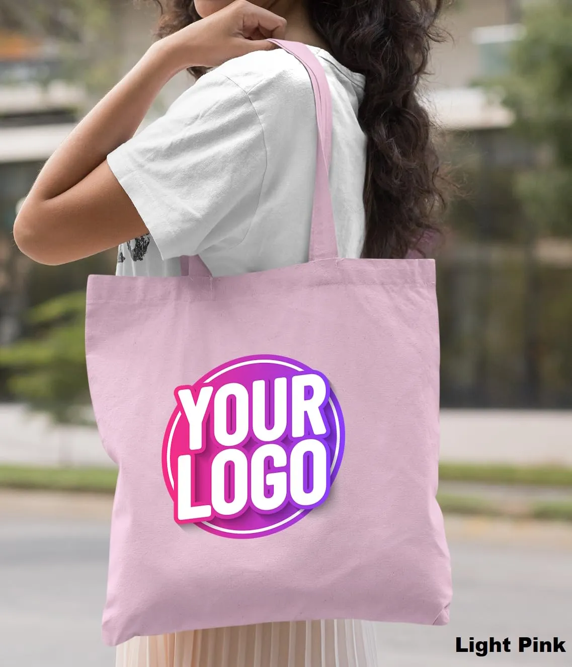 10 | 50 | 100 Pack Custom Tote Bags, Bulk Custom Logo Tote Bag, Personalized Company Logo Bags, Reusable Bags, Custom Bags for Business (Promotional Light Pink, 1 Bag)