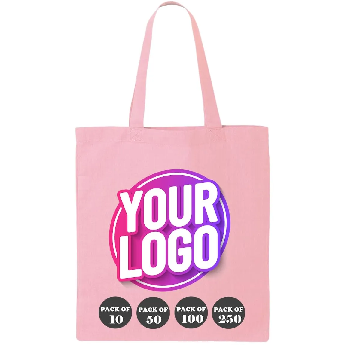10 | 50 | 100 Pack Custom Tote Bags, Bulk Custom Logo Tote Bag, Personalized Company Logo Bags, Reusable Bags, Custom Bags for Business (Promotional Light Pink, 1 Bag)