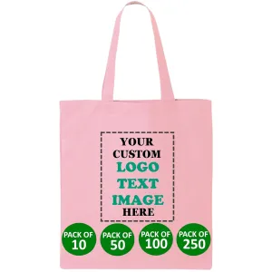 10 | 50 | 100 Pack Custom Tote Bags, Bulk Custom Logo Tote Bag, Personalized Company Logo Bags, Reusable Bags, Custom Bags for Business (Promotional Light Pink, 1 Bag)
