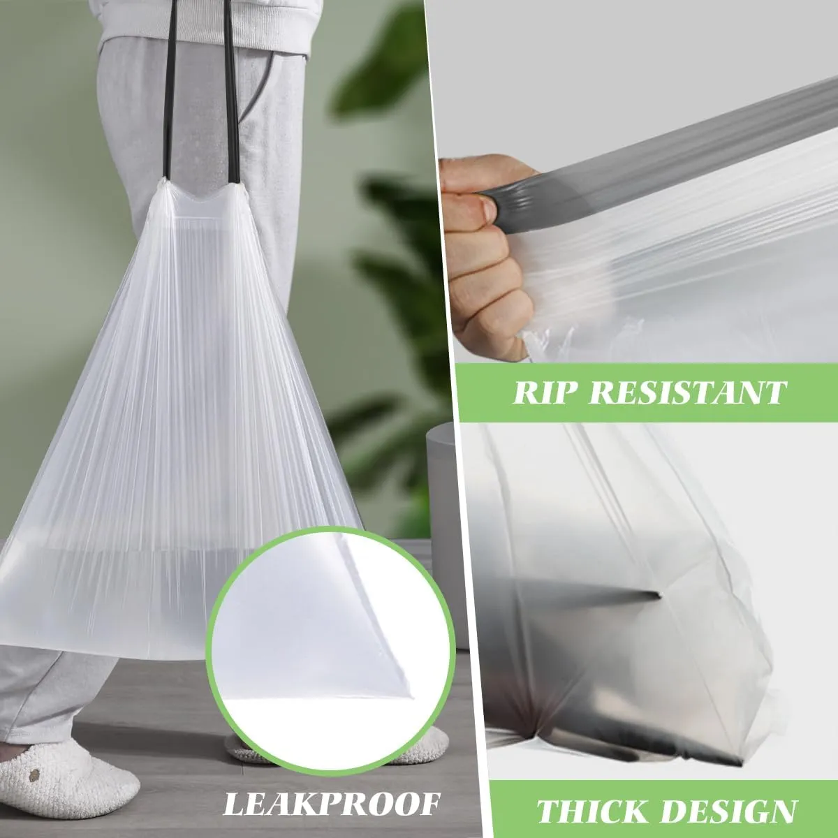 10 Gallon (fit 30-35 Liter) 63 Counts Drawstring Trash Bags By RayPard, Medium Large Kitchen Garbage Bags Trash Can Liners for Home, Office, Light Residential Waste Outdoor Lawn Bags, White