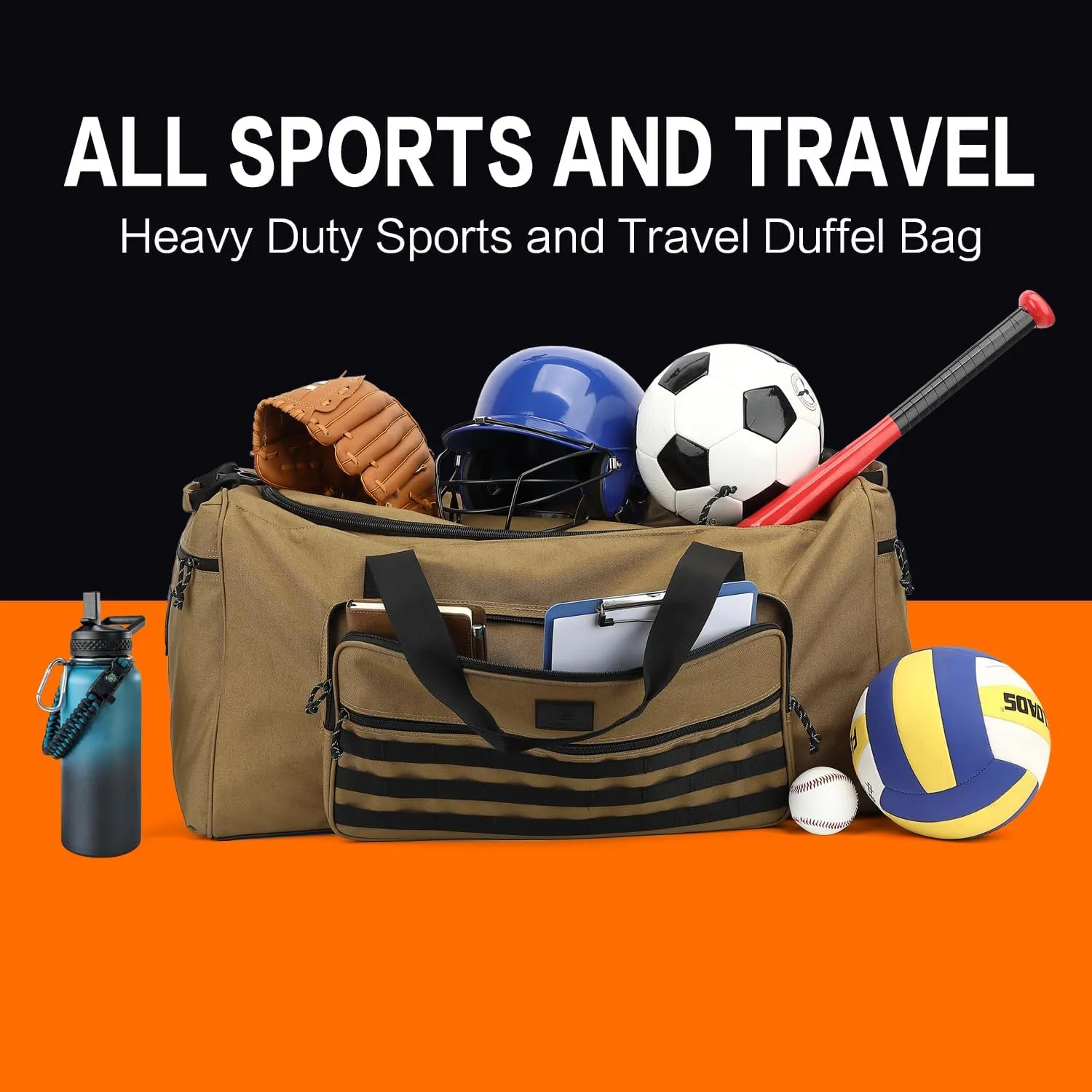 115L Extra Large Gym Duffle Bag for Men Women with Shoes Compartment Heavy Duty Tactical Sports Duffel Bag Big Football Baseball Basketball Soccer Hockey Team Equipment Bag, Brown