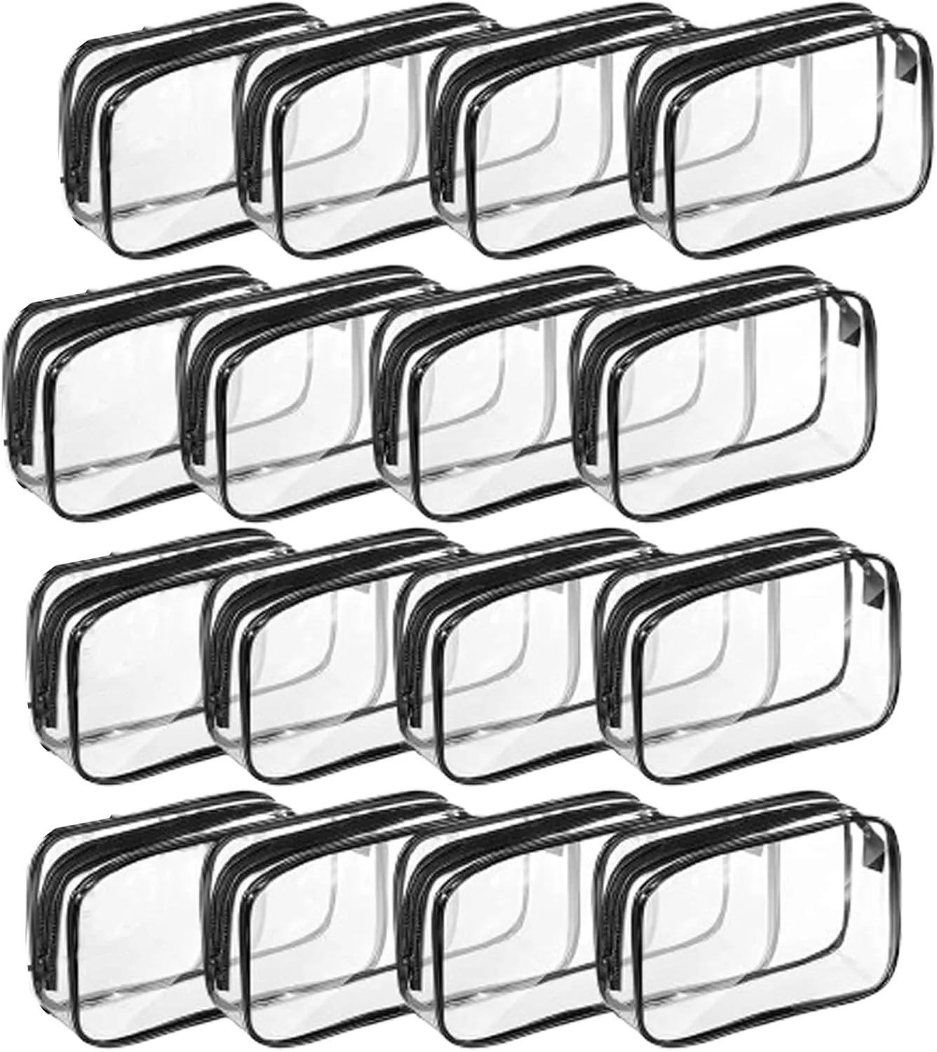 16 Pcs Clear Cosmetics Bag Bulk Clear Makeup Bag Bulk Toiletry Bag for Travel, PVC Zippered Pouch Cosmetic Makeup Bag Plastic Organizer Case for Vacation Bathroom Travel & Daily Use(Black L)