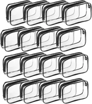 16 Pcs Clear Cosmetics Bag Bulk Clear Makeup Bag Bulk Toiletry Bag for Travel, PVC Zippered Pouch Cosmetic Makeup Bag Plastic Organizer Case for Vacation Bathroom Travel & Daily Use(Black L)