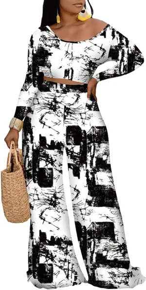 2 Piece Outfits for Women Casual Wide Leg Palazzo Pant Sets Rompers Jumpsuits Sets Sexy Backless Front Crop