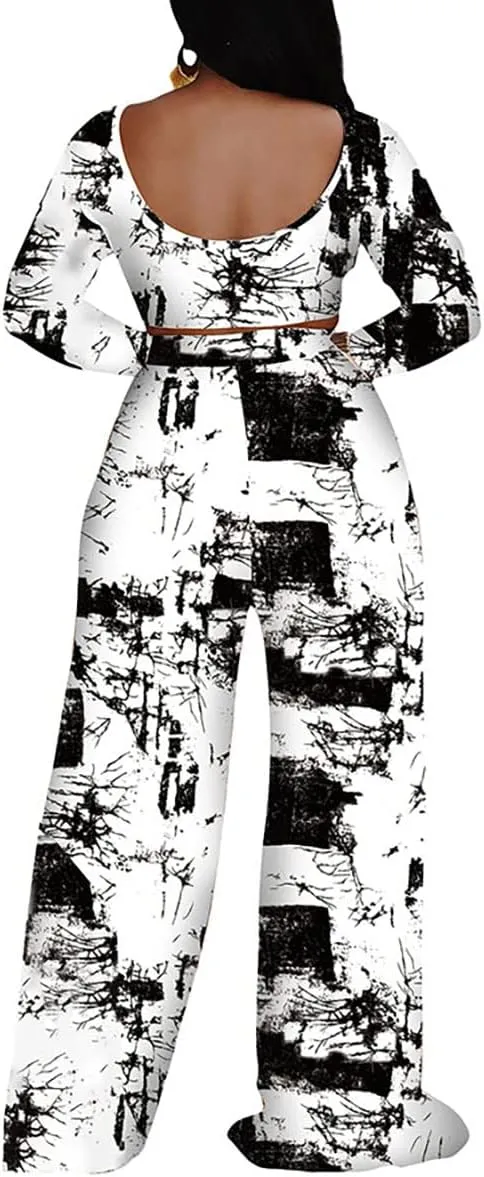 2 Piece Outfits for Women Casual Wide Leg Palazzo Pant Sets Rompers Jumpsuits Sets Sexy Backless Front Crop