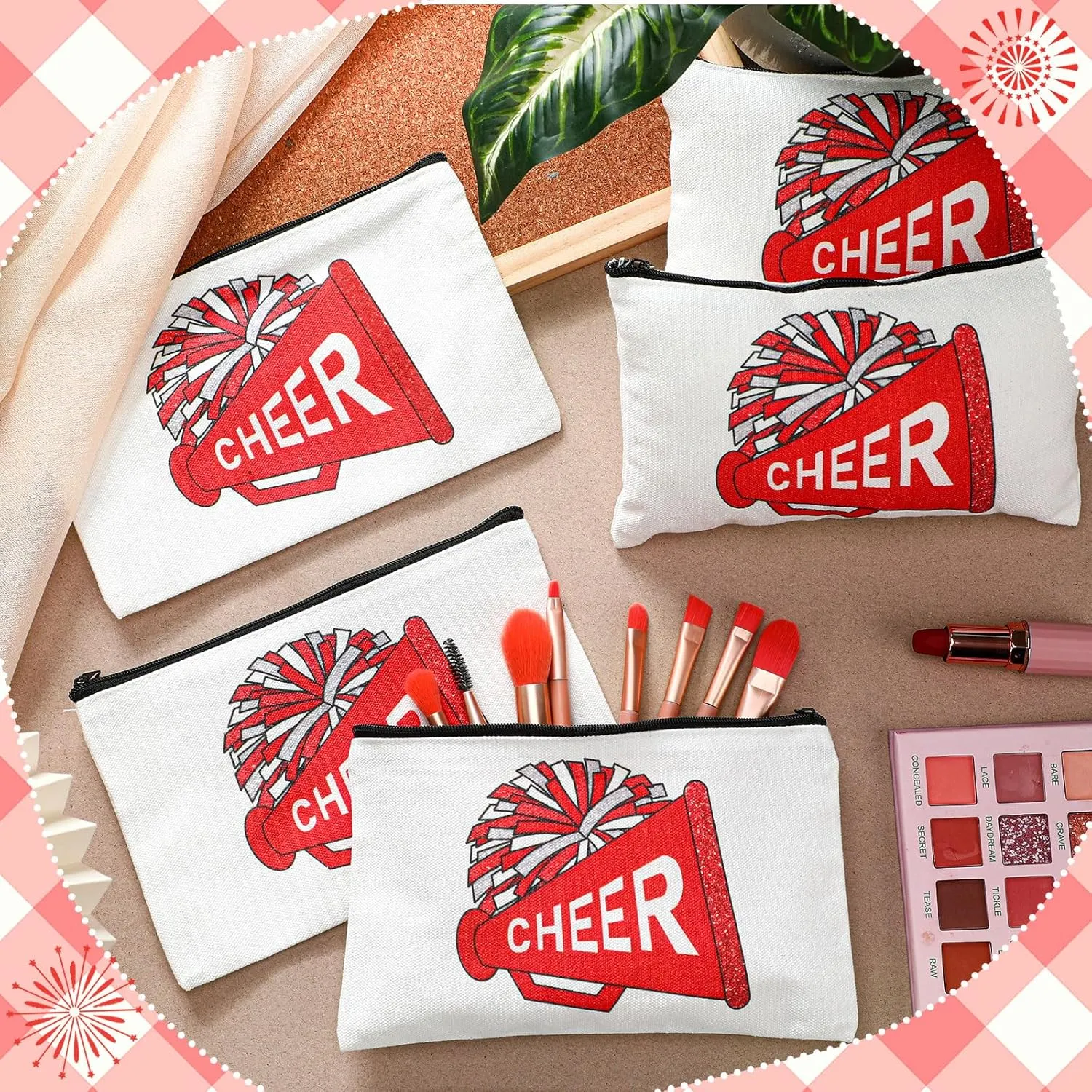 20 Pcs Cheer Makeup Bag Cheer Teams Gifts Canvas Makeup Case Cheerleader Teams Gifts Zipper Pouch for cheerleading Teammates Party Supplies(Red)