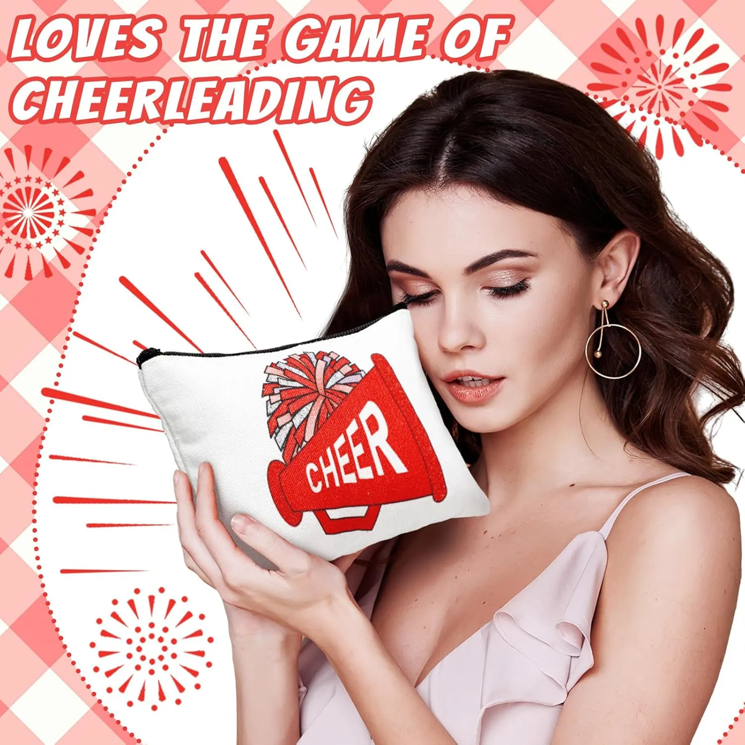 20 Pcs Cheer Makeup Bag Cheer Teams Gifts Canvas Makeup Case Cheerleader Teams Gifts Zipper Pouch for cheerleading Teammates Party Supplies(Red)