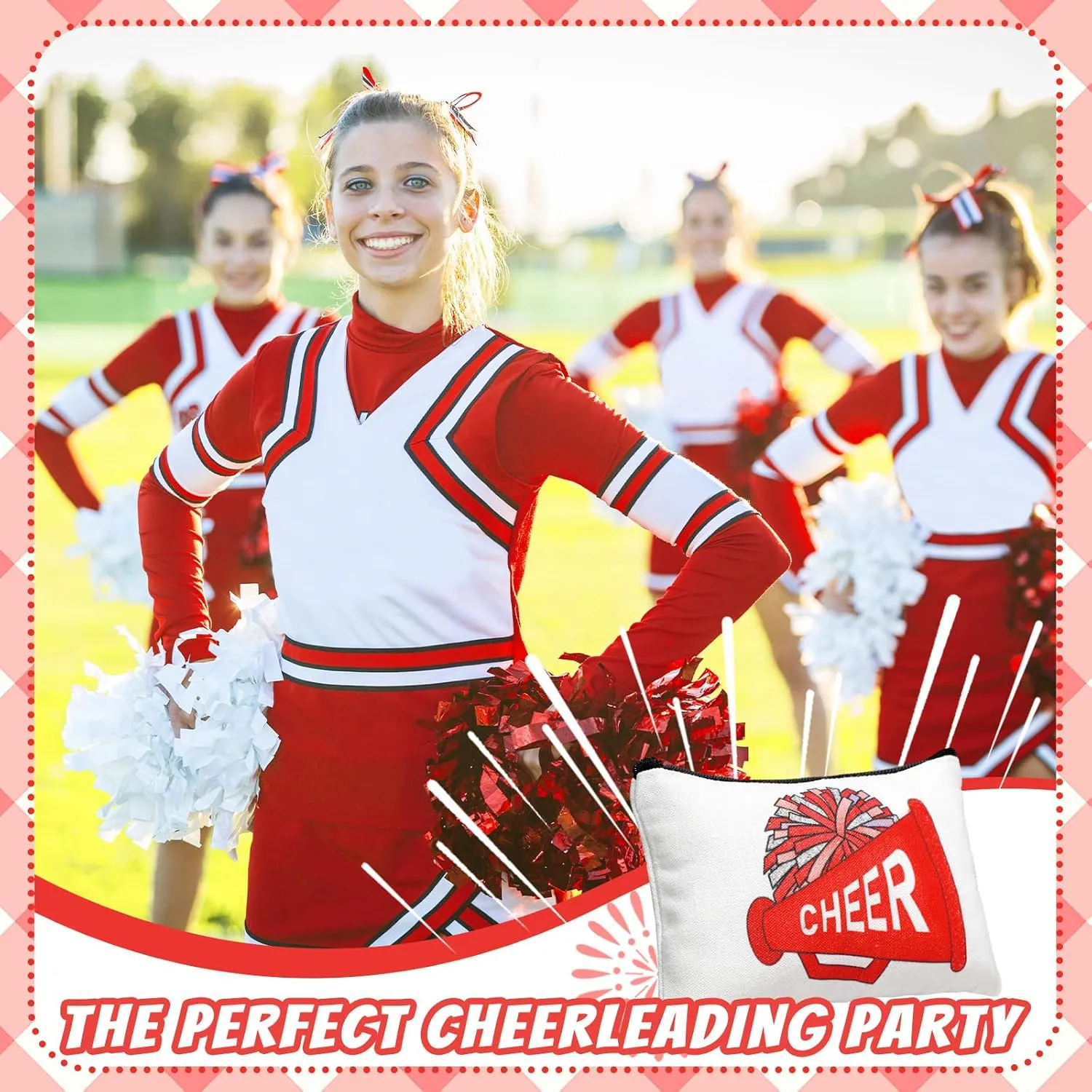 20 Pcs Cheer Makeup Bag Cheer Teams Gifts Canvas Makeup Case Cheerleader Teams Gifts Zipper Pouch for cheerleading Teammates Party Supplies(Red)