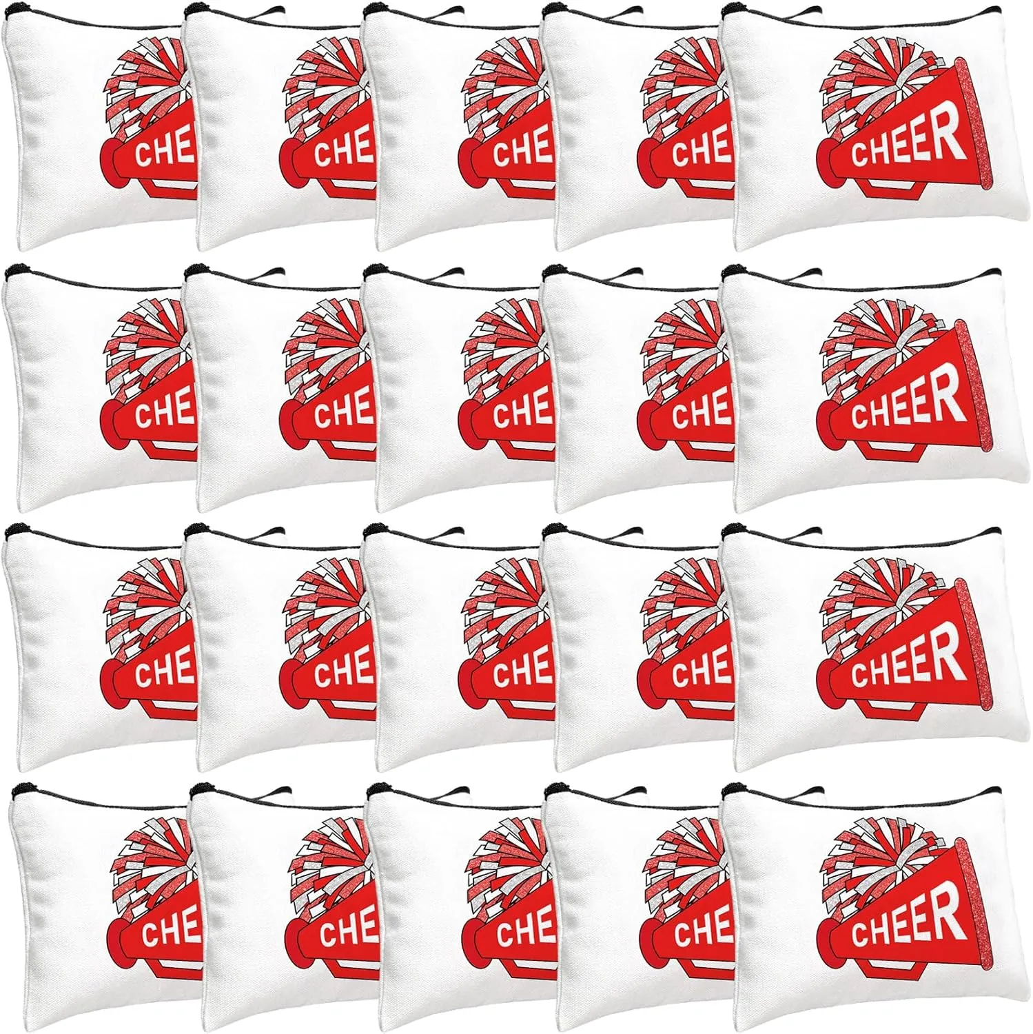 20 Pcs Cheer Makeup Bag Cheer Teams Gifts Canvas Makeup Case Cheerleader Teams Gifts Zipper Pouch for cheerleading Teammates Party Supplies(Red)