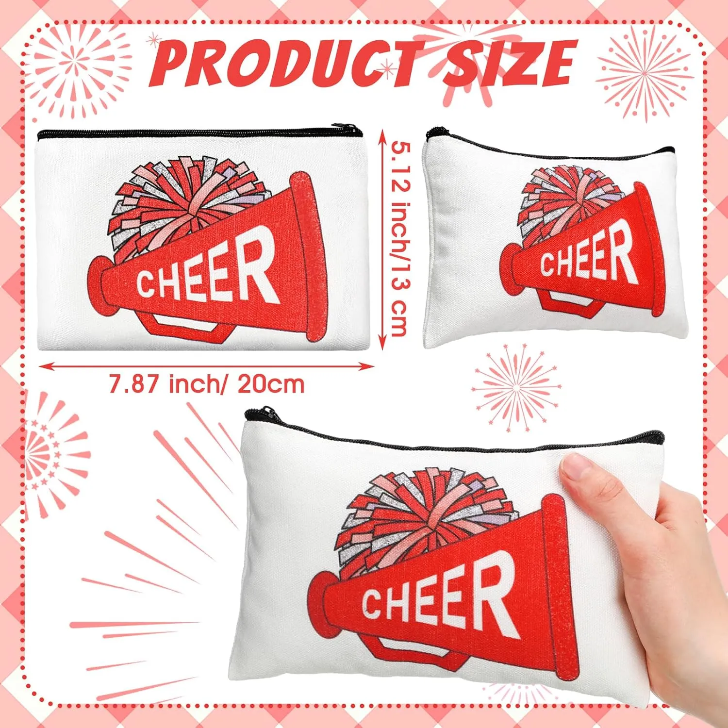 20 Pcs Cheer Makeup Bag Cheer Teams Gifts Canvas Makeup Case Cheerleader Teams Gifts Zipper Pouch for cheerleading Teammates Party Supplies(Red)