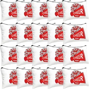 20 Pcs Cheer Makeup Bag Cheer Teams Gifts Canvas Makeup Case Cheerleader Teams Gifts Zipper Pouch for cheerleading Teammates Party Supplies(Red)
