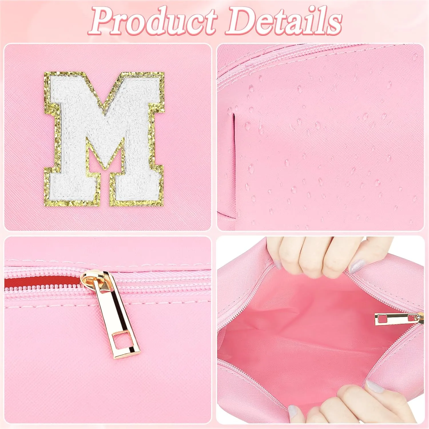 26 Letter Initial Makeup Bag Personalized Makeup Bag Makeup Bag Small Cute Makeup Bag Pink Makeup Bag Travel Make Up Bag Cosmetic Bags Monogram Makeup Bag Travel Toiletry Bag (Pink, A)