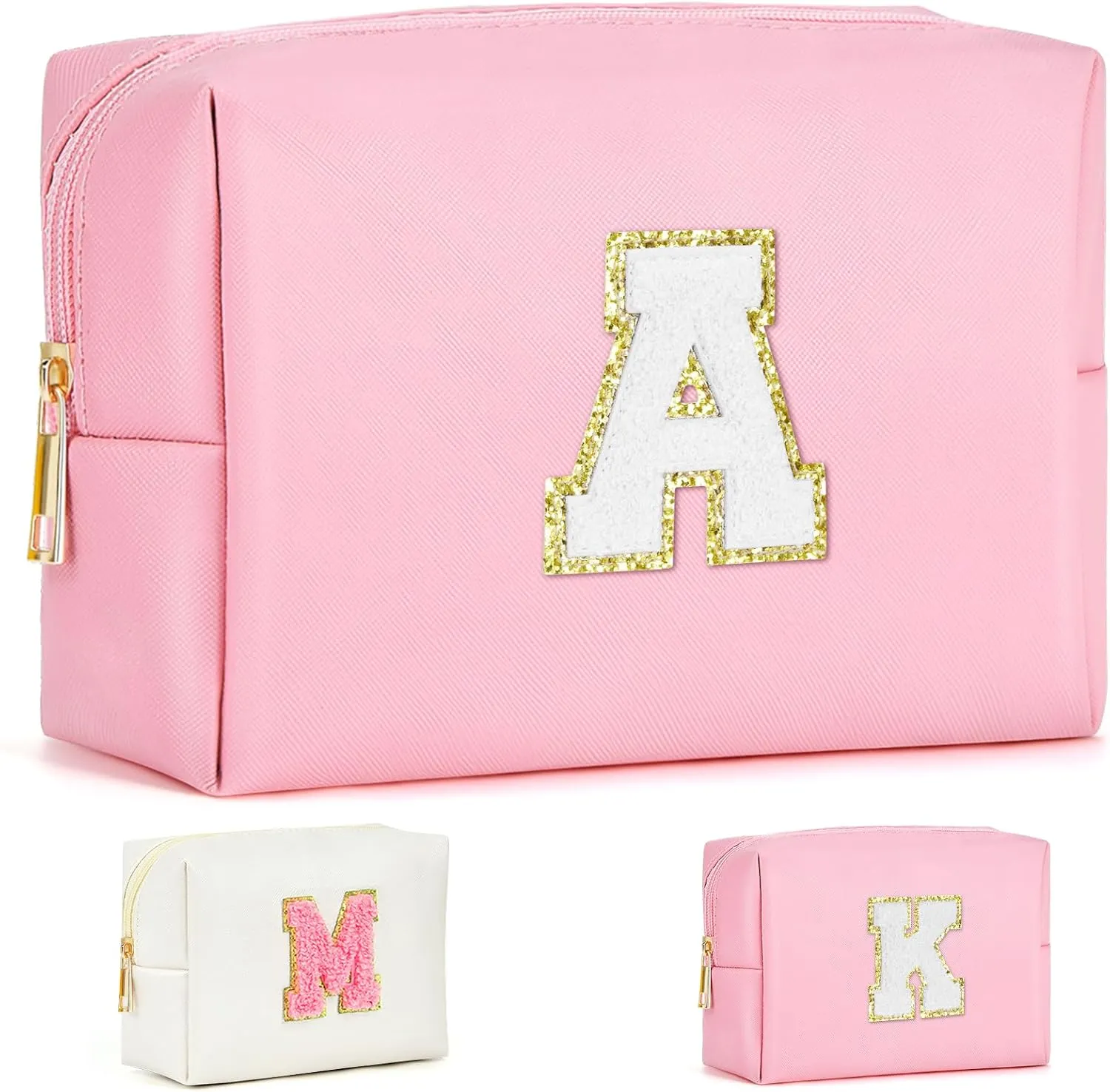 26 Letter Initial Makeup Bag Personalized Makeup Bag Makeup Bag Small Cute Makeup Bag Pink Makeup Bag Travel Make Up Bag Cosmetic Bags Monogram Makeup Bag Travel Toiletry Bag (Pink, A)