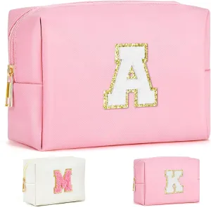 26 Letter Initial Makeup Bag Personalized Makeup Bag Makeup Bag Small Cute Makeup Bag Pink Makeup Bag Travel Make Up Bag Cosmetic Bags Monogram Makeup Bag Travel Toiletry Bag (Pink, A)