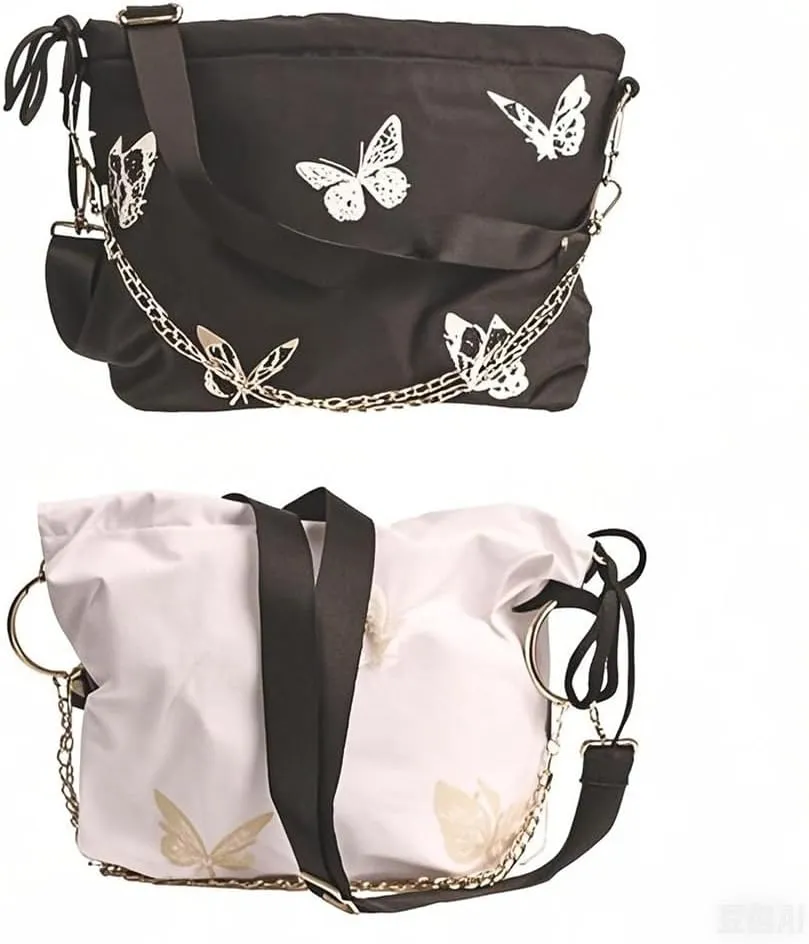 2PCS Butterfly Pattern Bucket Bags - Y2K Chain Crossbody Purses with Trendy Drawstring Shoulder Design