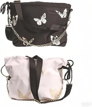 2PCS Butterfly Pattern Bucket Bags - Y2K Chain Crossbody Purses with Trendy Drawstring Shoulder Design