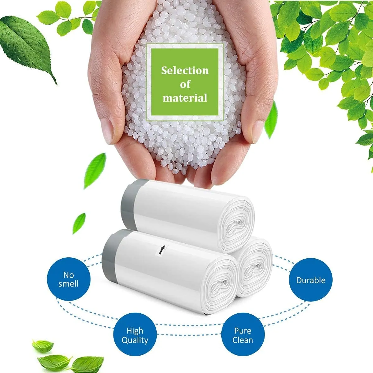 3 Gallon 220pcs Strong Drawstring Trash Bags Garbage Bags by Teivio, Bathroom Trash Can Bin Liners, Small Plastic Bags for home office kitchen, White