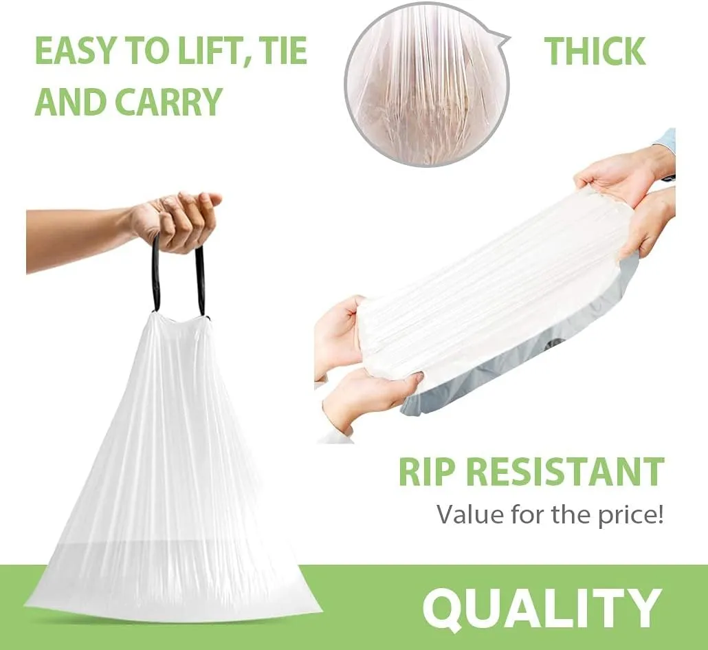 3 Gallon 220pcs Strong Drawstring Trash Bags Garbage Bags by Teivio, Bathroom Trash Can Bin Liners, Small Plastic Bags for home office kitchen, White
