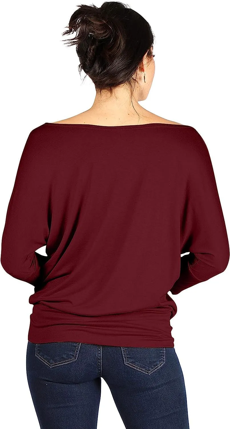 3 Pack Dolman Tops for Women Off The Shoulder Tops Banded Waistband Shirts 3/4 Sleeves Regular and Plus Size Tops Value Pack