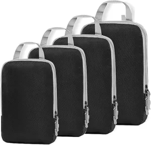 4 Set Compression Packing Cubes Travel Accessories Expandable Packing Organizers Luggage Suitcase Organizer Bags Set, Black