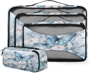 4 Set Packing Cubes for Suitcases, Travel Essentials for Carry on Luggage, Abstract Butterfly Suitcase Organizers for Clothes Shoes Toiletries Travel Accessories in 4 Sizes - Flowers Butterfly