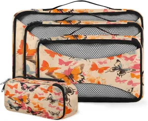 4 Set Packing Cubes for Suitcases, Travel Essentials for Carry on Luggage, Abstract Butterfly Suitcase Organizers for Clothes Shoes Toiletries Travel Accessories in 4 Sizes - Watercolor Butterfly