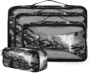 4 Set Packing Cubes for Suitcases, Travel Essentials for Carry on Luggage, Abstract City Suitcase Organizers for Clothes Shoes Toiletries Travel Accessories in 4 Sizes - Modern City
