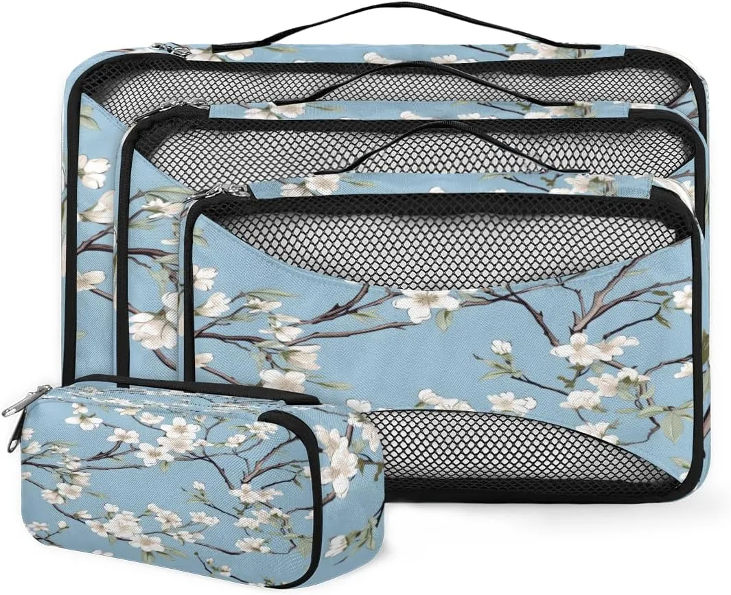 4 Set Packing Cubes for Suitcases, Travel Essentials for Carry on Luggage, Abstract Flowers Suitcase Organizers for Clothes Shoes Toiletries Travel Accessories in 4 Sizes - Dreamy Flowers