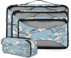 4 Set Packing Cubes for Suitcases, Travel Essentials for Carry on Luggage, Abstract Flowers Suitcase Organizers for Clothes Shoes Toiletries Travel Accessories in 4 Sizes - Dreamy Flowers