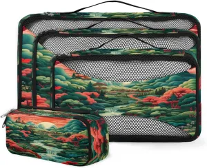 4 Set Packing Cubes for Suitcases, Travel Essentials for Carry on Luggage, Abstract Forest Suitcase Organizers for Clothes Shoes Toiletries Travel Accessories in 4 Sizes - Graffiti Forest