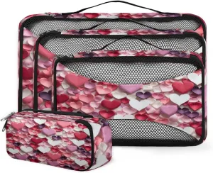 4 Set Packing Cubes for Suitcases, Travel Essentials for Carry on Luggage, Abstract Heart Suitcase Organizers for Clothes Shoes Toiletries Travel Accessories in 4 Sizes - Watercolor Heart