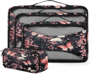 4 Set Packing Cubes for Suitcases, Travel Essentials for Carry on Luggage, Artistic Butterfly Suitcase Organizers for Clothes Shoes Toiletries Travel Accessories in 4 Sizes - Abstract Butterfly