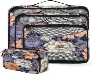 4 Set Packing Cubes for Suitcases, Travel Essentials for Carry on Luggage, Artistic Flowers Suitcase Organizers for Clothes Shoes Toiletries Travel Accessories in 4 Sizes - Colorful Flowers