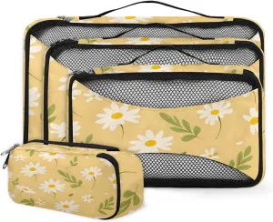 4 Set Packing Cubes for Suitcases, Travel Essentials for Carry on Luggage, Artistic Flowers Suitcase Organizers for Clothes Shoes Toiletries Travel Accessories in 4 Sizes - Modern Flowers