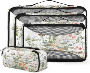 4 Set Packing Cubes for Suitcases, Travel Essentials for Carry on Luggage, Artistic Flowers Suitcase Organizers for Clothes Shoes Toiletries Travel Accessories in 4 Sizes - Mystical Flowers