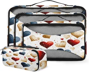 4 Set Packing Cubes for Suitcases, Travel Essentials for Carry on Luggage, Artistic Heart Suitcase Organizers for Clothes Shoes Toiletries Travel Accessories in 4 Sizes - Abstract Heart