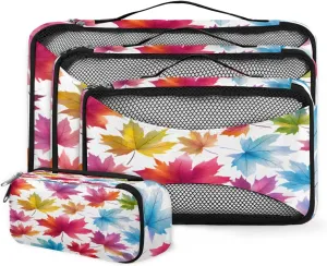 4 Set Packing Cubes for Suitcases, Travel Essentials for Carry on Luggage, Autumn Leaves Suitcase Organizers for Clothes Shoes Toiletries Travel Accessories in 4 Sizes - Colorful Maple Leaves