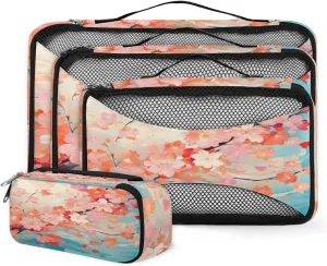 4 Set Packing Cubes for Suitcases, Travel Essentials for Carry on Luggage, Beautiful Flowers Suitcase Organizers for Clothes Shoes Toiletries Travel Accessories in 4 Sizes - Cute Flowers