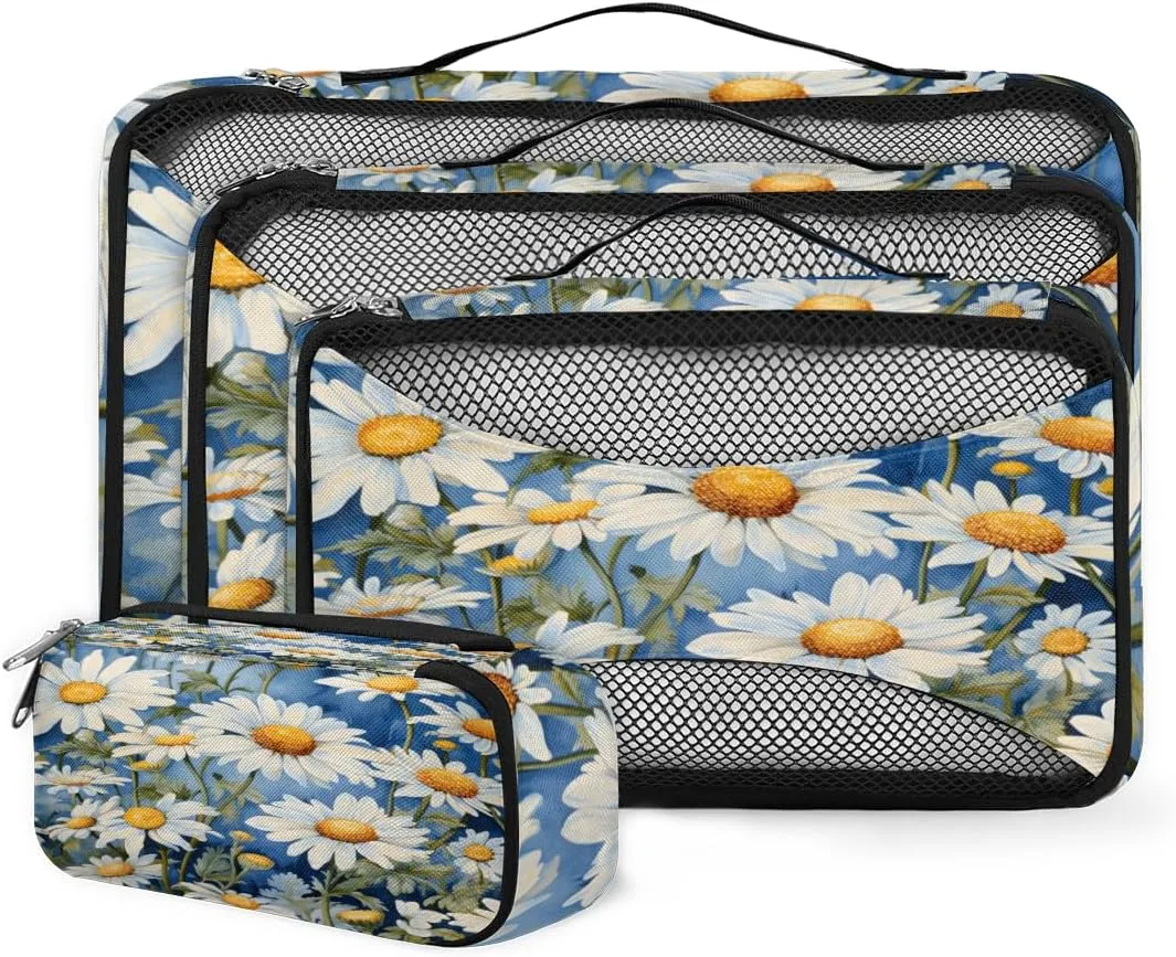 4 Set Packing Cubes for Suitcases, Travel Essentials for Carry on Luggage, Beautiful Flowers Suitcase Organizers for Clothes Shoes Toiletries Travel Accessories in 4 Sizes - Lively Flowers