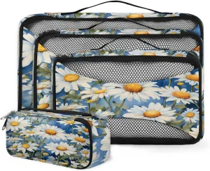 4 Set Packing Cubes for Suitcases, Travel Essentials for Carry on Luggage, Beautiful Flowers Suitcase Organizers for Clothes Shoes Toiletries Travel Accessories in 4 Sizes - Lively Flowers