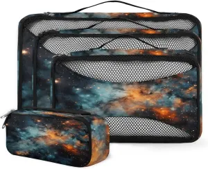 4 Set Packing Cubes for Suitcases, Travel Essentials for Carry on Luggage, Bright Galaxy Suitcase Organizers for Clothes Shoes Toiletries Travel Accessories in 4 Sizes - Fantastic Galaxy