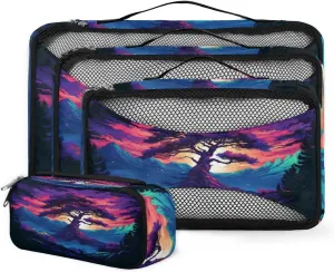 4 Set Packing Cubes for Suitcases, Travel Essentials for Carry on Luggage, Bright Tree Suitcase Organizers for Clothes Shoes Toiletries Travel Accessories in 4 Sizes - Abstract Tree
