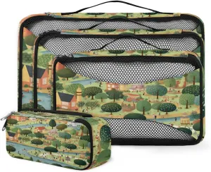 4 Set Packing Cubes for Suitcases, Travel Essentials for Carry on Luggage, Cartoon City Suitcase Organizers for Clothes Shoes Toiletries Travel Accessories in 4 Sizes - Graffiti City
