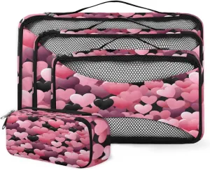4 Set Packing Cubes for Suitcases, Travel Essentials for Carry on Luggage, Cartoon Heart Suitcase Organizers for Clothes Shoes Toiletries Travel Accessories in 4 Sizes - Fantastic Heart