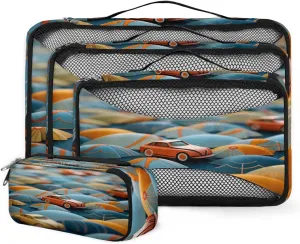 4 Set Packing Cubes for Suitcases, Travel Essentials for Carry on Luggage, Cartoon Truck Suitcase Organizers for Clothes Shoes Toiletries Travel Accessories in 4 Sizes - Colorful Truck