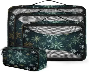 4 Set Packing Cubes for Suitcases, Travel Essentials for Carry on Luggage, Christmas Snowflake Suitcase Organizers for Clothes Shoes Toiletries Travel Accessories in 4 Sizes - Colorful Snowflake